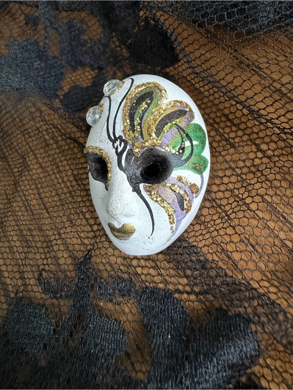 Miniature Hand-Painted Mini Venetian Mask Brooch